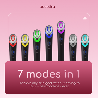 Celira device with colorful modes on a pink background | 1